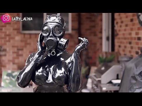 Black Latex Catsuit Gas Mask