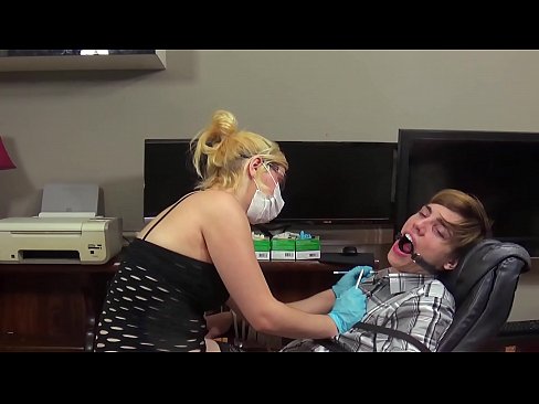 hot blonde dentist gives guy a blowjob