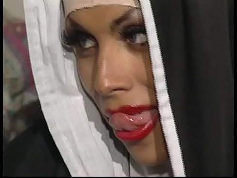 A dirty nun involved in an orgy with a shemale
