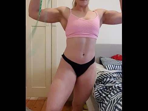 hot blonde bicep flex