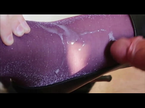 Footjob and sperm on violet nylon