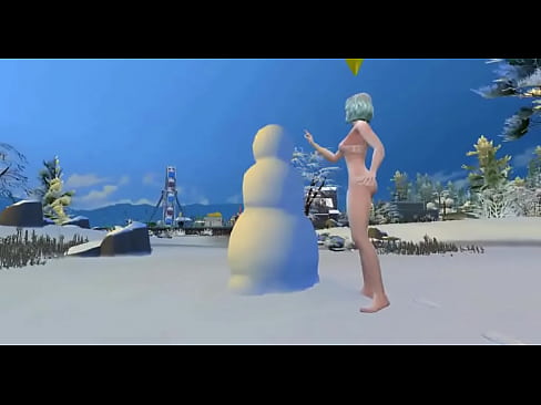 Horny girl in panties makes her own snowman