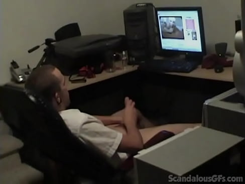 A guy masturbate while watching a porn in PC. The girl approach her and blowjob a dick. the guy fingering her and fucking hardcore