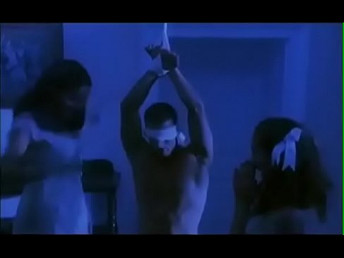 guy being hung by arms gets his dick sucked and rid by sexy bitch