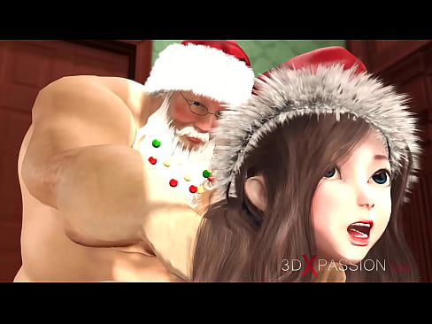 Santa Claus plays with a super cute nerdy girl
