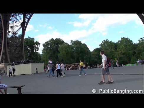 2 guys fuck a young cute girl by the Eiffel Tower