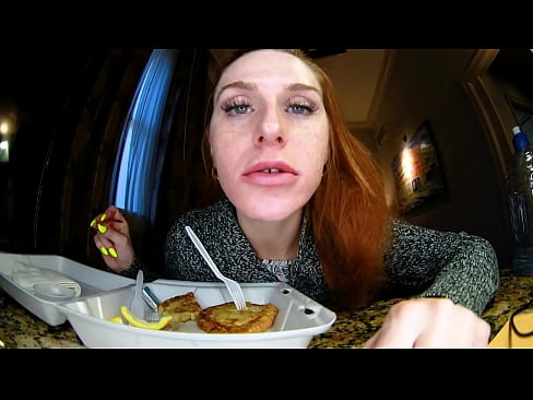 Hungry Redhead Eats Closeup