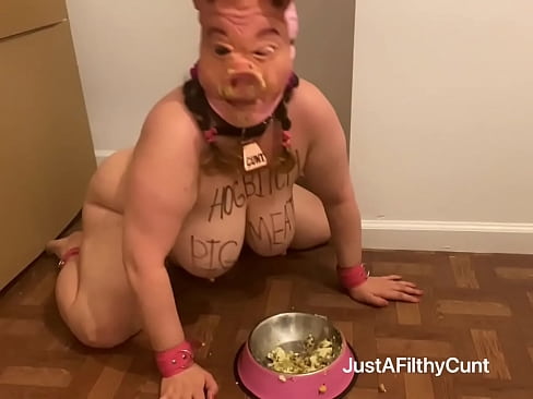 Fuckpig JustAFilthyCunt squeals and eats on floor