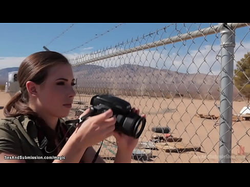Sexy war reporter Casey Calvert caught on cam soldier James Deen fucking bound babe Lyla Storm then she is caught and anal fucked too in a desert