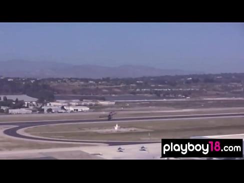 Big boobed badass latina and her GF stripping at the airfield