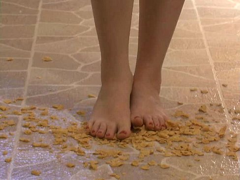 Foot Fetish - Sexy feet stepping on crunchy cereal