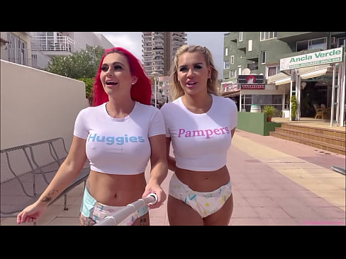 Hot girls wear nappies in public!
