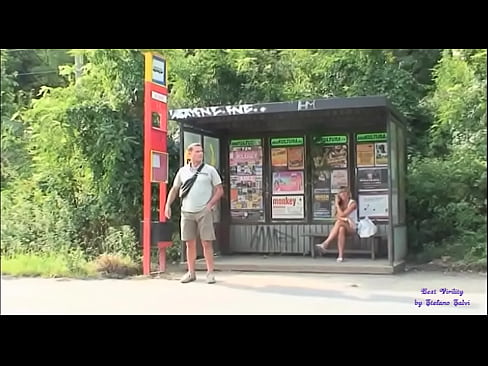 At the bus stop, the slut really wants to fuck with a stranger
