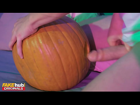 Fakehub Originals - Thai girl in Halloween cosplay leaves house party to fuck young guy who is secretly fucking a pumpkin