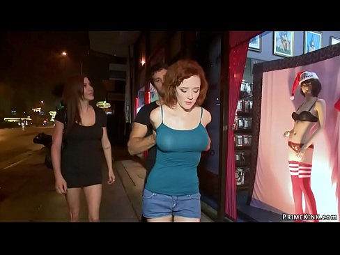 Princess Donna Dolore and master Ramon Nomar bring hot bound busty slut Audrey Hollander in public sex shop and there make her anal fuck big dick
