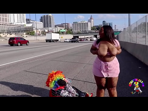 BBW gets banged on highway by a clown