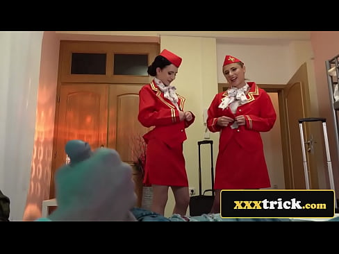 Two Gorgeous Euro Flight Attendants Tag-Team Tourist in a Hostel