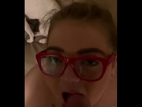 Cum on face for friend in glasses