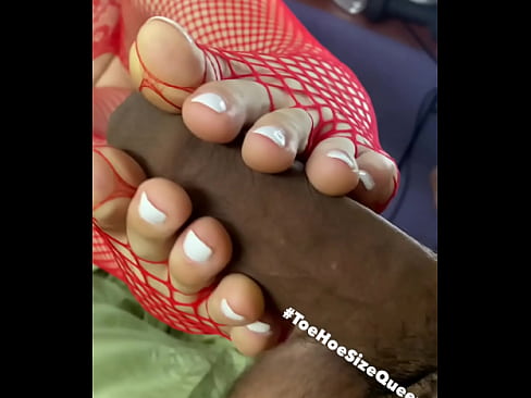 White Hot Toenails and Red Fishnet Foot Job