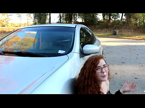 Nerdy red head gets fucked on car