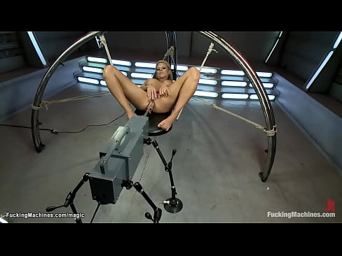 Big tits blonde MILF Nicole Graves laid on bench tied to curved metal frame gets shaved pussy machine fucked then straddles Sybian and fucks it