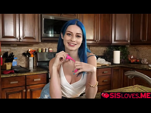 Stepbrother uses a remote control to pleasure Blue haired starlet Jewelz Blu in public