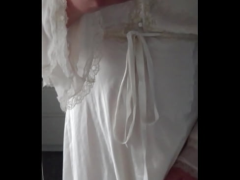 Wearing my wifes Jane Woolrich nightdress and cumming onto another nightdress