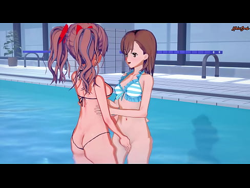 Shirai Kuroko gets her pussy fingered by Misaka Mikoto in a pool, then eats her pussy.