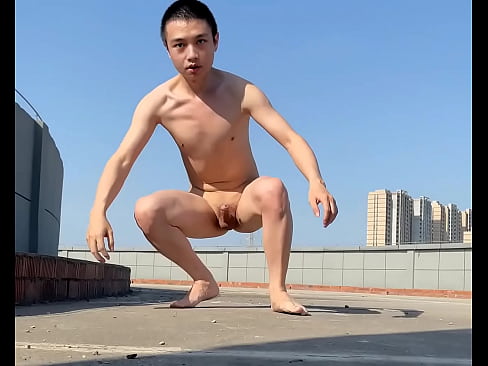Asian boy solo jerking public
