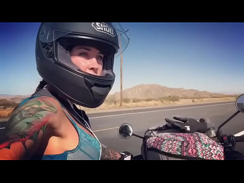 side boob moto chick felicity rides bike