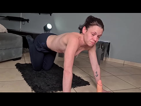MILF doing sit up work out while gagging on a cock