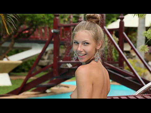 Golden Haired Girl Anjelica Gets Completely Naked By The Pool!