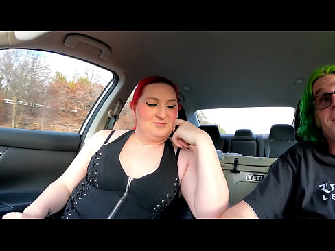 shemale sucks dick in car on public road