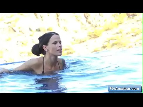 Watch naughty cutie girl masturbate in her outdoor pool and reach intense orgasm