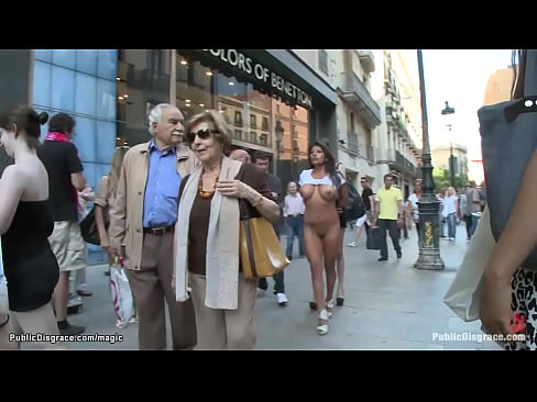 Super hot Euro babe Yoha Galvez with huge boobs naked walked through public crowded streets by dom Princess Donna Dolore then fucked by James Deen and his big cock