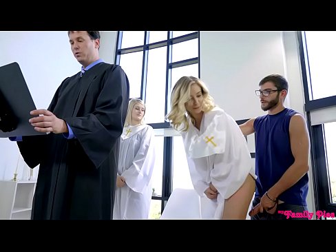 Sexy blonde priestess fucks with priest