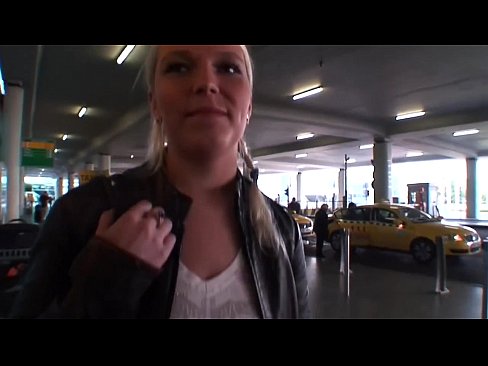 Hot blonde babe catched on the airport and fucked for some money
