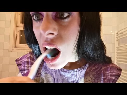 Teen goth girl's pov toothbrush in front of hidden cam pt1 HD