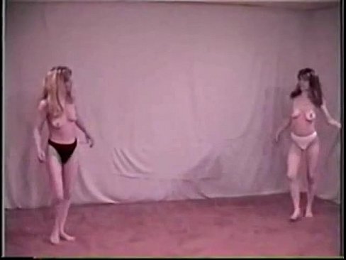 Blonde vs brunette topless catfight 01