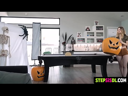 StepSisDL.com Two thin girls with small breasts want to prepare for the Halloween party and want to have sex with their stepbrother who has a big dick.