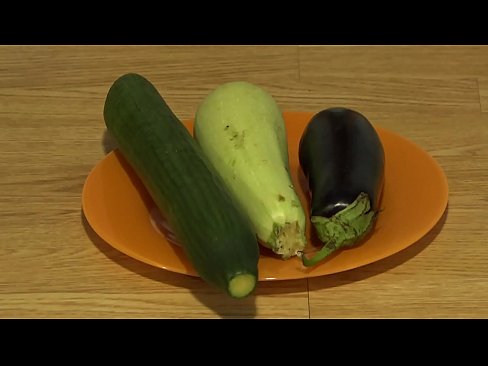Eggplant, zucchini and cucumber stretch my roomy anal, a wide, open hole in a butt.