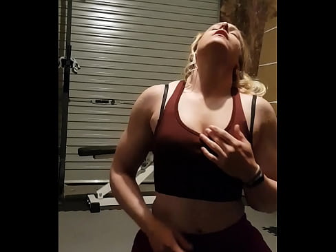 thick blonde milf striptease in homegym