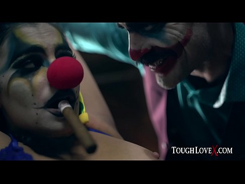 Cute brunette with perfect natural tits gets stalked and fucked by the Joker