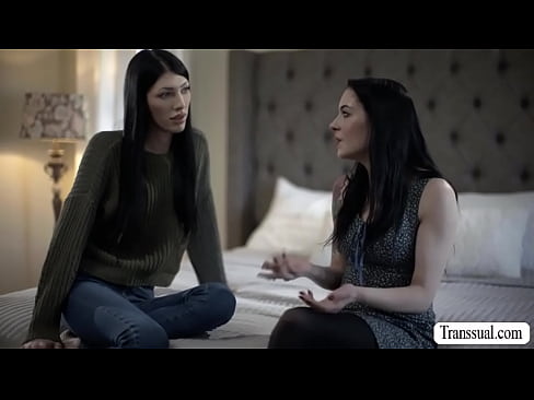 Skinny Tbabe stepmom and her busty stepdaughter are on the bed kissing each other.After that,she lets her stepdaughter suck her hard shecock passionately and in return,she makes her pussy wet and fucks it so deep and hard.  Skinny Tbabe stepmom and her busty stepdaughter are on the bed kissing each other.After that,she lets her stepdaughter suck her hard shecock passionately and in return,she makes her pussy wet and fucks it so deep and hard.