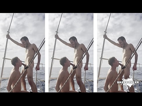 twink gives jock a blowjob on a gay boat party