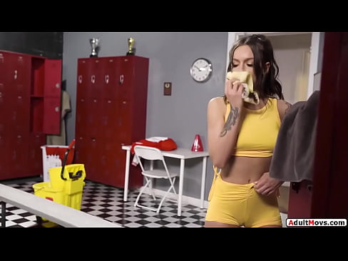 Busty petite babe thinks shes alone in lockerroom.She sniffs panties and masturbates.She catches the janitor spying.The brunette makes him lick pussy  Busty petite babe thinks shes alone in lockerroom.She sniffs panties and masturbates.She catches the janitor spying.The brunette makes him lick pussy