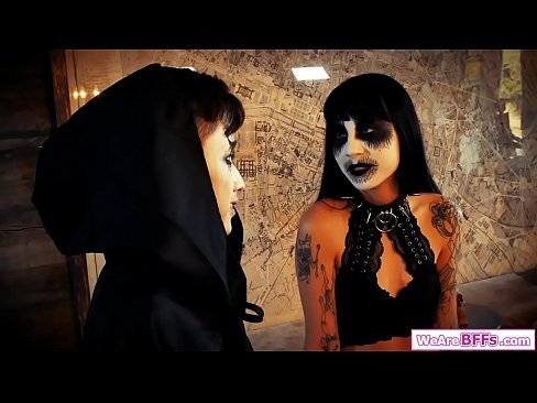 Gothic bffs facesitting and licking to help friend with film school project.They think filming them while they suck his cock is a great idea