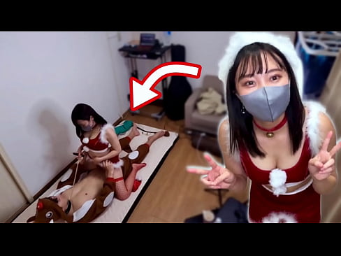She had sex while Santa cosplay for Christmas! Reindeer man gets cowgirl like a sledge and creampie
