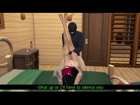 Thief is tempted to join hot brunette while she is masturbating and then fucks her, sims4