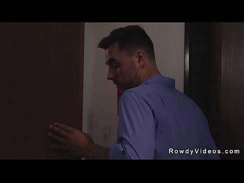 Employee Carter Woods goes down on knees and sucks cock to gay CEO Masyn Thorne then takes him in tight ass from behind over desk and on the couch